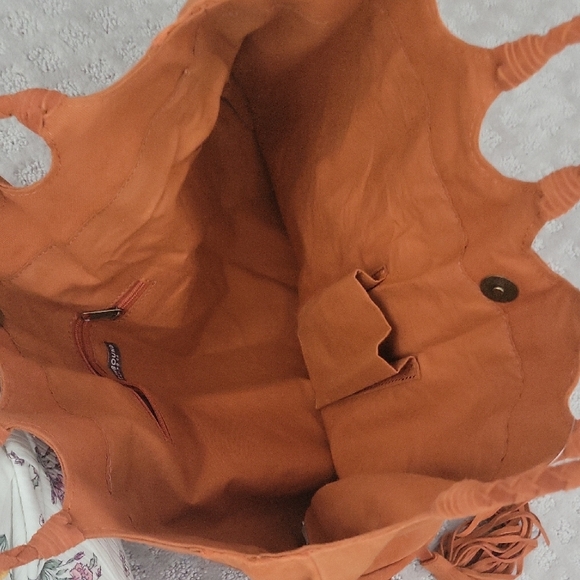 EARTHBOUND Orange Tassel Tote Bag with Bohemian Flair - Picture 4 of 8